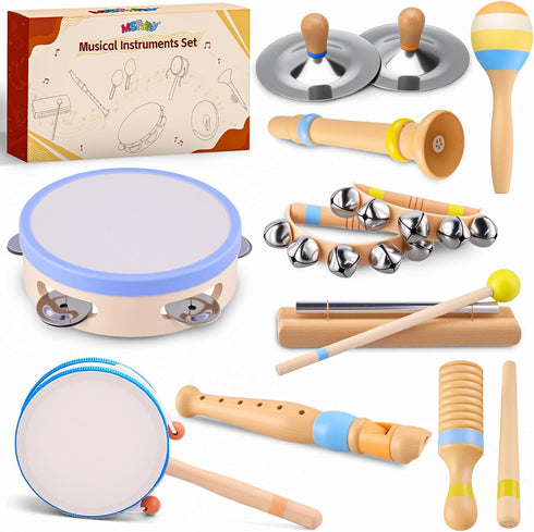 MGparty Baby Musical Instruments for Toddlers 13, Montessori Wooden Music Set with Drum