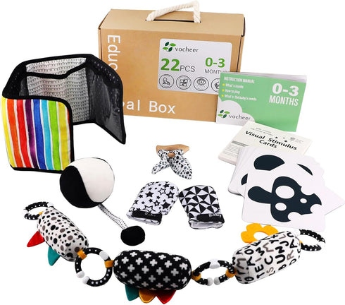 vocheer High Contrast Baby Toys for Newborn, 6 in 1 Black and