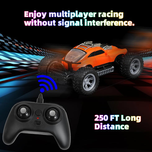 1:18 2.4GHz 80m 3+ Orange RC Truck with Colorful LED Lights Rechargeable Remote Control Car, Range, Remote-Opening