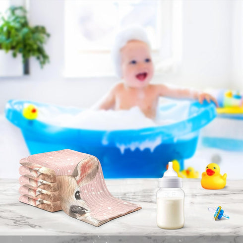 YETTASBIN 4 3 Pack Cute Deer Muslin Baby Hand Washcloths, Soft Cotton Bath Face Towel, Layers Extra Absorbent Feeding