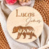 Personalized Newborn Announcement Sign for Hospital - Single Sided - Wooden Birth Announcement Sign with Bear - Name