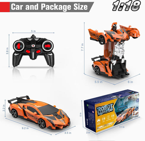 BLUEJAY Transform RC Cars for Boys Ages 4-12, 2.4Ghz 1:18 Scale Remote Control Car Transforming Robot Toy