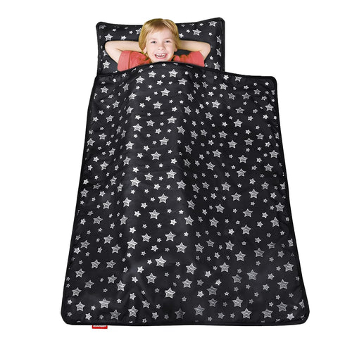 Toddler Sleeping Bag Nap Mat Black with Removable Pillow, Lightweight, Soft for Kids Preschool Travel