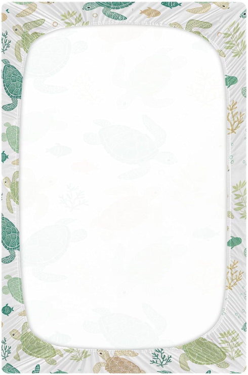 Takiito 27x39 Crib Sheet for Boys Girls, Sea Turtles Fitted Crib Sheet Super Soft Breathable for Playard Mattress