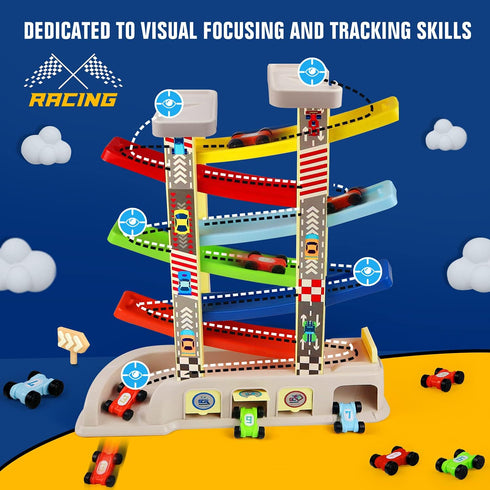 2 3 6 18 Montessori Toys for Year Old Boys Toddlers, Car Ramp Toys with Cars & Race Tracks, Garages and Parking Lots