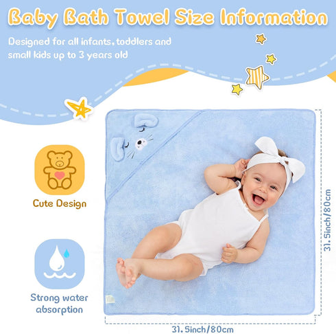 4 Preboun Pcs Baby Bath Towel Coral Fleece Baby Hooded Towel Absorbent Soft Towels for Newborn Cartoon Animal Hooded