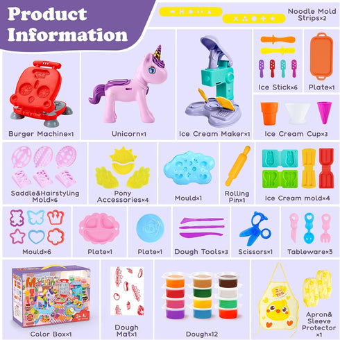 60 3 1 Sets 3-4-8, Playset Aprilwolf PCS in Dough for Kids Ages Art Crafts Dough Tools Kit, Unicorn Hair Stylist, Ice