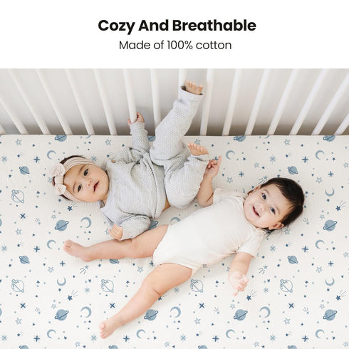 2 Pack, 52"x28" Konssy Muslin Crib Sheets for Boys, Soft Cotton Neutral Baby Sheets for Standard Crib Mattress