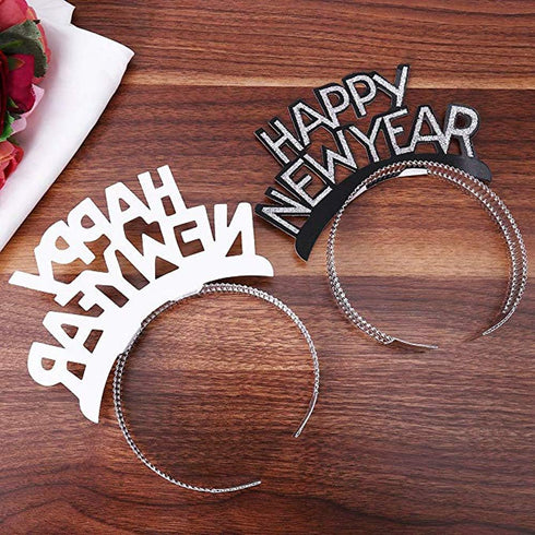 Soochat Happy New Year Headband Tiara, New Years Eve Party Supplies, Gold Silver Black (12 Pieces)