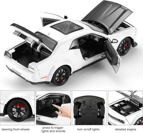 3-12 1:24 SASBSC Toy Cars for Boys Age Diecast Car Toys Metal Car Model with Light & Sound Collectable Muscle Super