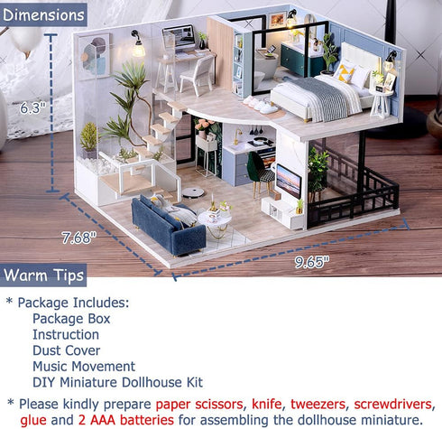 TuKIIE Miniature Dollhouse Kit with Furniture, 1:24 Scale, Dust Proof & Music Movement for Kids Teens Adults