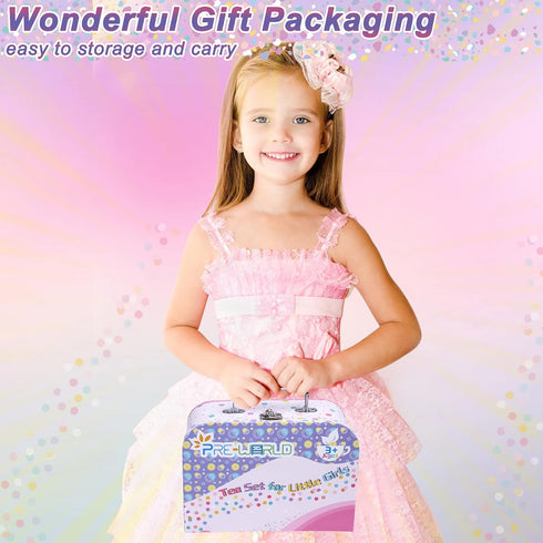 Set Playsets,Dress Set, 3-6 Tea Party for Little Girls,PRE-WORLD Princess Tea Time Toy with Food Sweet Treats Up