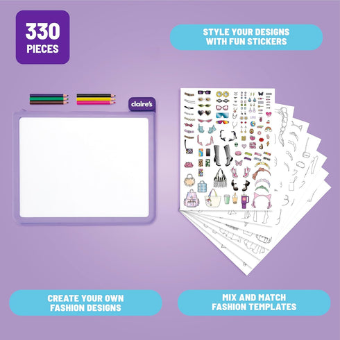 330-Piece 8+ Claires Light-Up Fashion Designer LED Tracing Tablet - Arts & Crafts Kit| Fashion Templates, Stickers