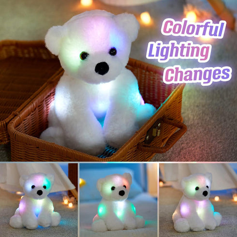 BSTAOFY Glow Polar Bear LED Night Light Stuffed Animal, Soft Plush Toy for Kids, White, 9.5''