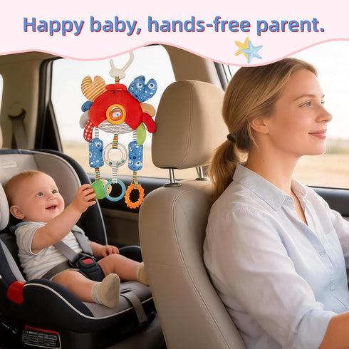 littlove 6-12 Roadtrip Car Seat Toys for Baby Months, Infant Travel Sensory Toys with Clip, Soft Montessori Hanging