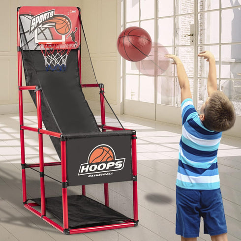 Kids Basketball Hoop Set with Stand, Arcade Game with 5 Inflatable Balls, Easy Set Up for Indoor Outdoor Competition