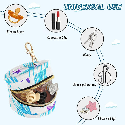 Jellyfish and Starfish Round Pacifier Storage Case with Zipper, Portable Pacifier Case for Travel, Diaper Bag & Purse