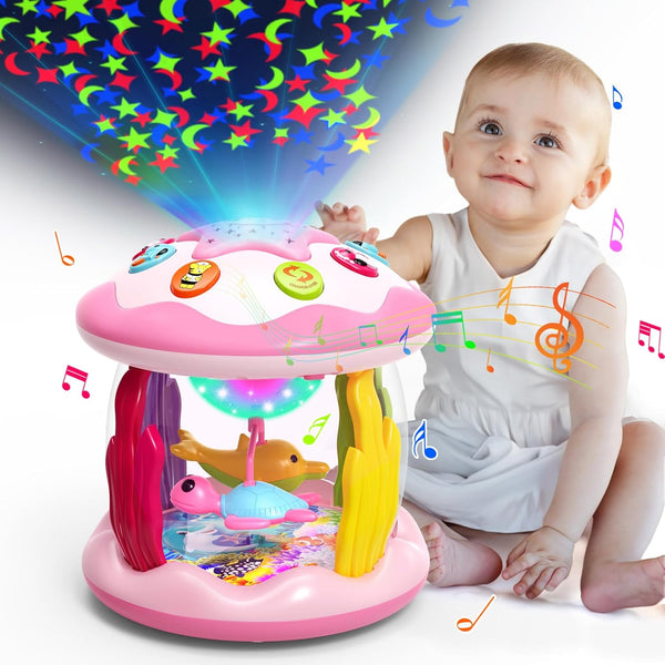 Baby Toys 6 to 12 Months, 4 in 1 Ocean Rotating Projector, Light Up Musical Toys for 6-18 Months, Educational Birthday