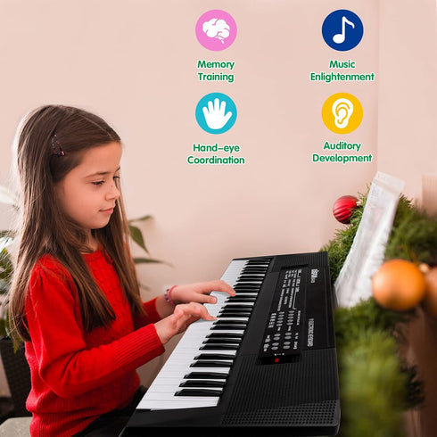 M SANMERSEN Kids Music Piano Keyboard, 61 Keys with Microphone, Portable Teaching Toy for Ages 3-12, Black