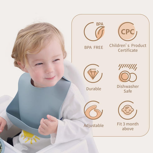 Moonkie Silicone Baby Bibs Set Of 2, BPA Free Waterproof Adjustable Bibs for Babies & Toddlers (Ether/Muted)