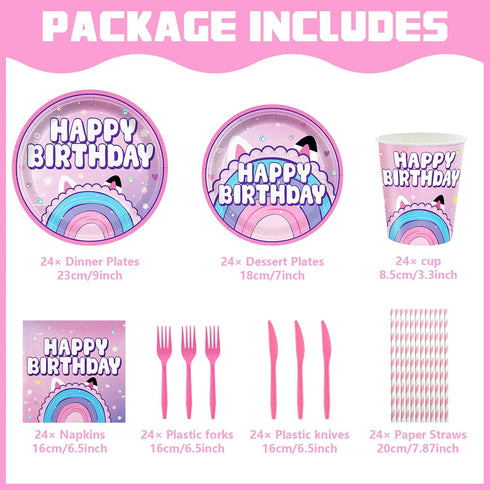 likuyve 168pcs Set 24 Dollhouse Birthday Party Decorations for kids Party Supplies Includes Plates, Napkins, Cups