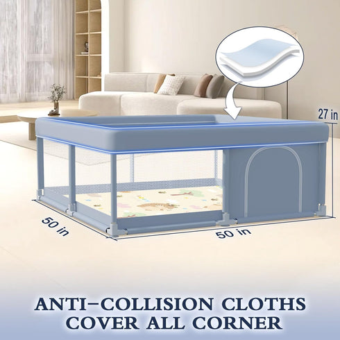 50 50 Inch XVISHX x Baby Playpen with Mat, Playpen for Babies and Toddlers, Baby Playard for Indoor & Outdoor Active