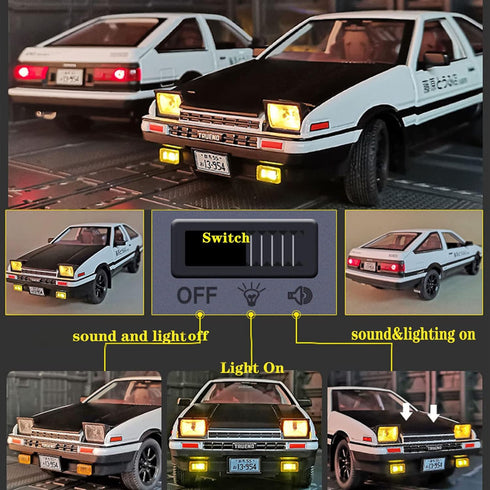1/24 Diecast Cars Initial D Toyota Trueno AE86 Car Model, Sports Car Toys for Kids and Adults, Pull Back Vehicles