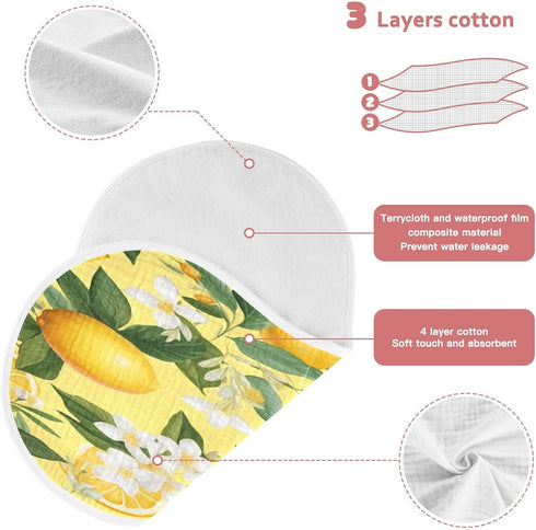 Bulletgxll Set 4, Lemon Flower Unisex Baby Burp Cloths of Soft Absorbent Organic Cotton Muslin Burping Cloths