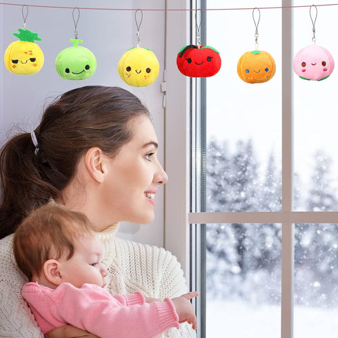 6 Pcs Soft Mini Plush Fruits - Colorful Stuffed Fruits Lovely Peach, Orange, Pineapple, Cantaloupe for Toddlers,