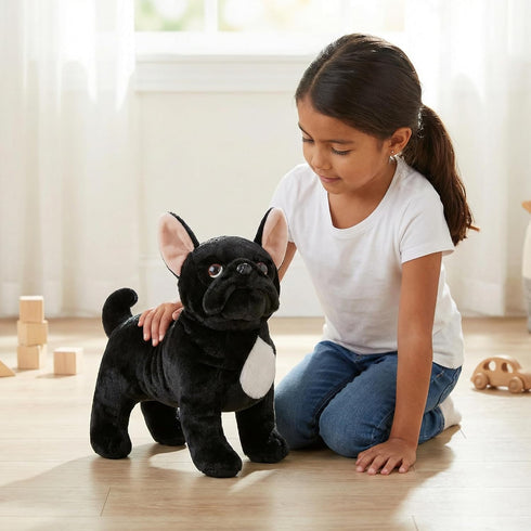 ZHONGXIN MADE 13" Black Bulldog Plush Toy - Realistic Standing Black Bulldog Dog Stuffed Animal, Cute Dog Puppy Plushie