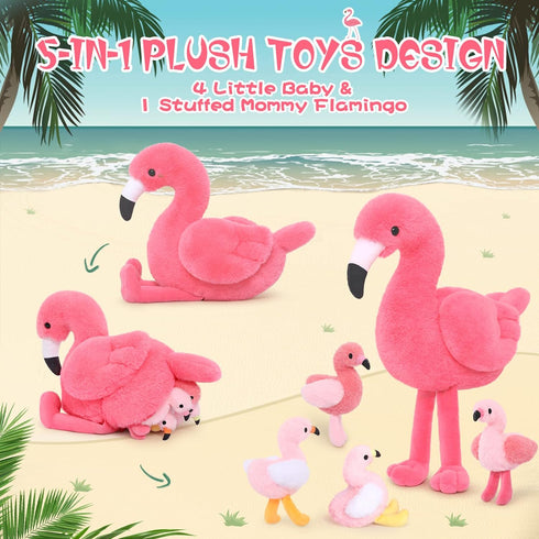 Animal-18 Inch Mommy 4 Tummy, MorisMos Plush Flamingo Stuffed Stuffed Flamingo with Baby Bird Plush Toys Inside Zipper