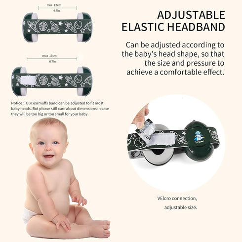 LYSIAN Baby Noise Reduction Earmuffs - Noise Cancelling Headphones for Infants, Hearing Protection (25dB Dark Green)