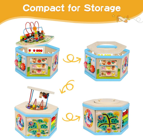9-in-1 1+ 1-2 Wooden Activity Cube Montessori Toys for Year Old Boys Girls Educational Learning Toys for Toddlers Age