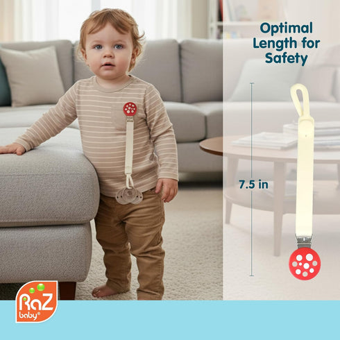 Set 2 Pack 0M+, 2 Pack RaZbaby Chompy Silicone Pacifier Holder Clip Textured, Soft & Flexible Binky Clips