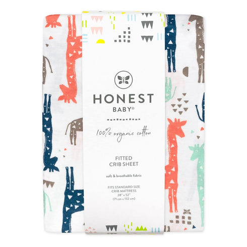 HonestBaby Fitted Crib Sheets - 100% Organic Cotton, Multi-Colored Giraffes, Fits Standard Mattress, Unisex