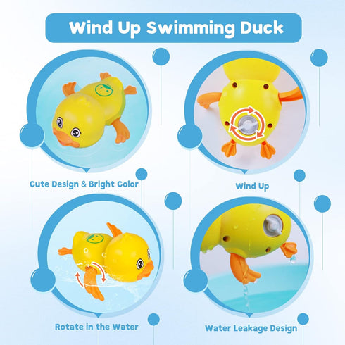 Swimming 3 Pack Cuterabit Baby Bath Toys, Floating Wind Up Turtle and Duck, Bathtub Toys, Pool Toys, Water Toys