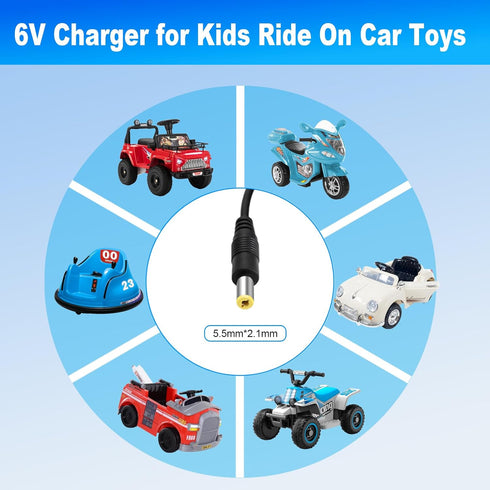 Cilehall 6V 6 (6v Charger for Kids Ride On Car Toys, Volt Battery Charger for Flybar Bumper car/Wrangler SUV Kid Trax