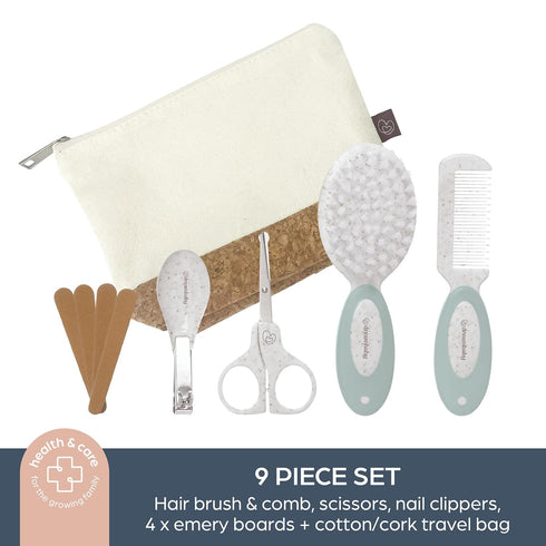 9pc Dreambaby Neat & Tidy Wheatgrass Baby Grooming Kit - Eco-Friendly Baby Care Kit with Cotton & Cork Travel Bag