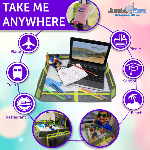 Setup Gray Foldable Origami Kids Travel Tray Placemat Cover, Easy to with Bonus Portable Multipurpose Side Pockets