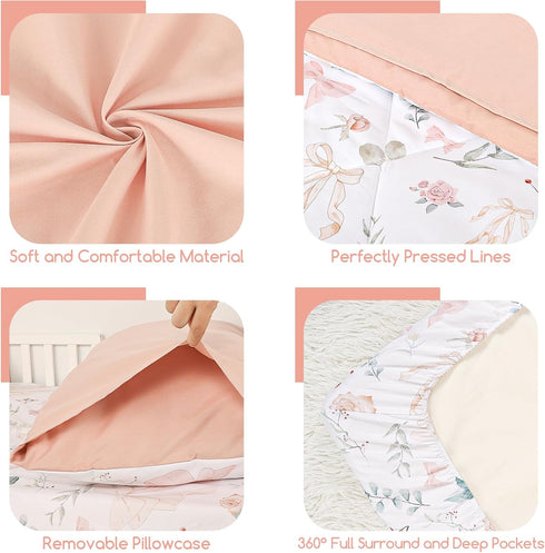 4 Set, Sets GFU Piece Toddler Bedding Ultra Soft and Breathable Toddler Comforter for Girls Includes Quilted Comforter