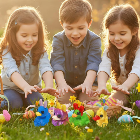 24 3D Pcs Prefilled Easter Eggs with Print Easter Ducks Toys Inside for Kids Girls Boys Easter Basket Stuffers Party