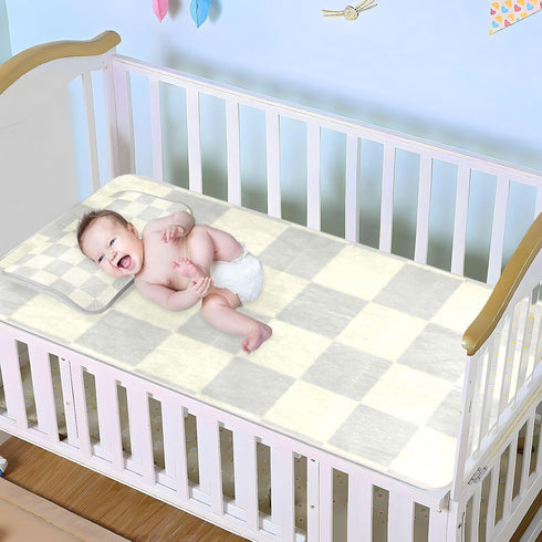 SyXIOP 28" 52" Gray Beige Checker Plaid Cooling Baby Waterproof Crib Mattress Cover x Absorbent Padded Crib for Kids