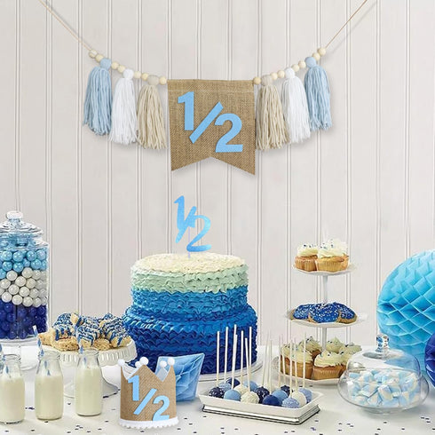 1/2 Banner,1/2 Hat,6 Birthday High Chair Banner, Half Way To One Crown Months Photo Backdrop,Wall Hangings Decorative