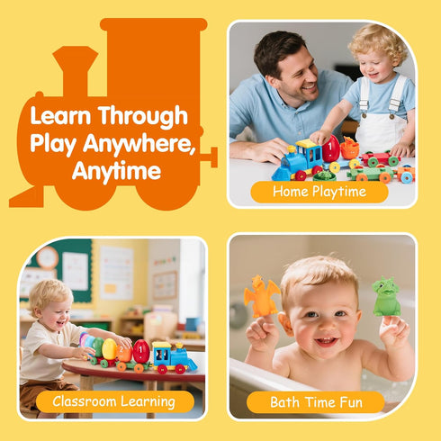 2-4, Set 8 Counting Eggs,2-3 hahaland Dinosaur Toys for Toddlers Montessori Learning Toy Matching Train with Dinosaurs