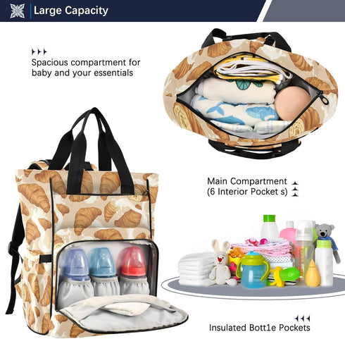 SUABO Backpack Bread Milk Pattern Baby Diaper Bag Large Bag Waterproof Travel Diaper Bags for Moms and Dads