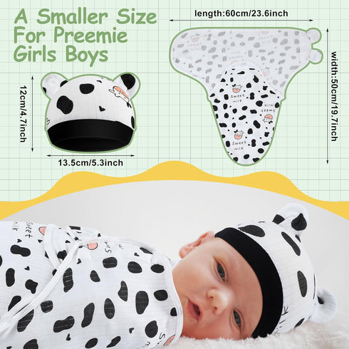 VitalCozy 2 Pack 3-7 Lbs Preemie Baby Swaddle Blanket Wrap with Hat Preemie Hat Newborn Receiving Blanket Wrap for Boy