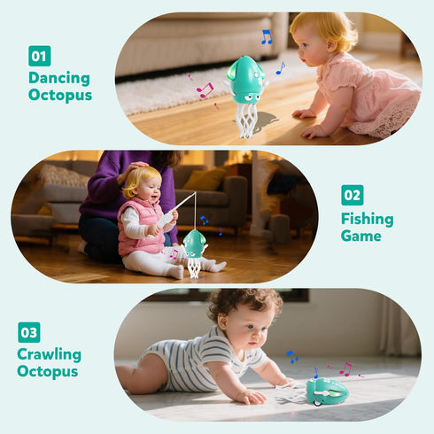 Tummy 3-6-12-18 1-2-3, Hirger Dancing Squid Baby Toys, Crawling Octopus Infant Toy for Time, Sensory Toy for Months