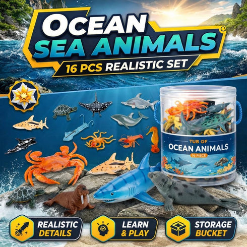 16 Playset Liberty Imports Bucket of Ocean Sea Animals Toys - PCS Large Underwater Deep Sea Creaures, Realistic Soft
