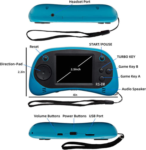 Kids Handheld Game Player with 200 Games, 16 Bit, 2.5 Inch Screen Mini Retro Electronic Game Machine (Blue)