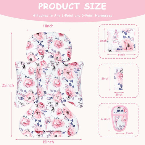 3 Set, 3 1 SWESEN Infant Car Seat Insert with Strap Covers Car Seat Head Support Baby for Girls, Soft in Baby Car Seat
